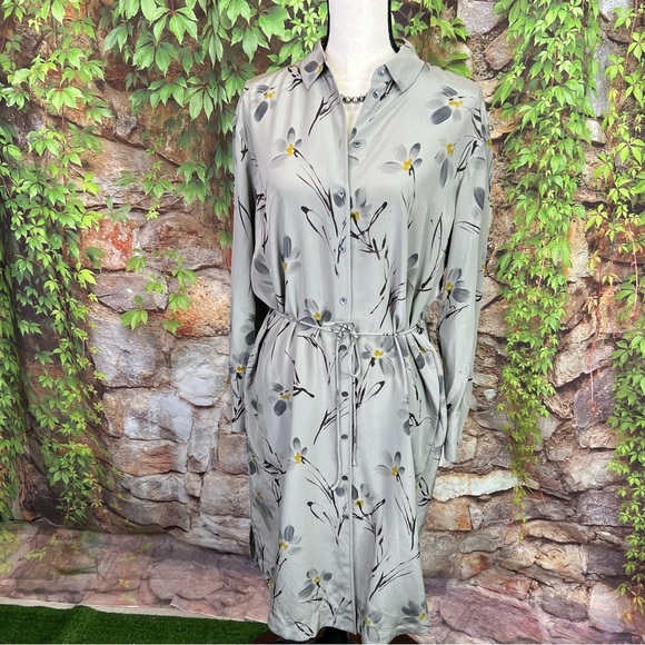 Jigsaw Dresses Jigsaw Sage Green Floral Print Silk Shift Dress Us